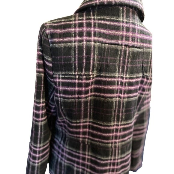 Keren Hart Coat Purple Buffalo Plaid Wool Blend Jacket Size Large Pockets - Picture 4 of 11